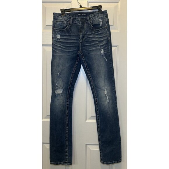 BKE Jake Straight Stretch Distressed Medium Washed Jeans Size 32x36 - Picture 1 of 16